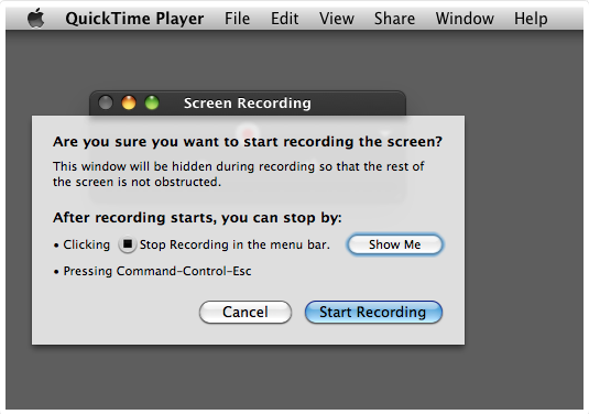 gambar menu screen recorder quicktime player mac os Pilih Tombol Rekam Merah untuk Mulai Merekam Layar Anda