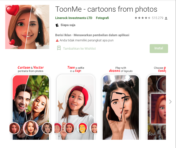 ToonMe - Aplikasi Pengubah Wajah Menjadi Tokoh Kartun